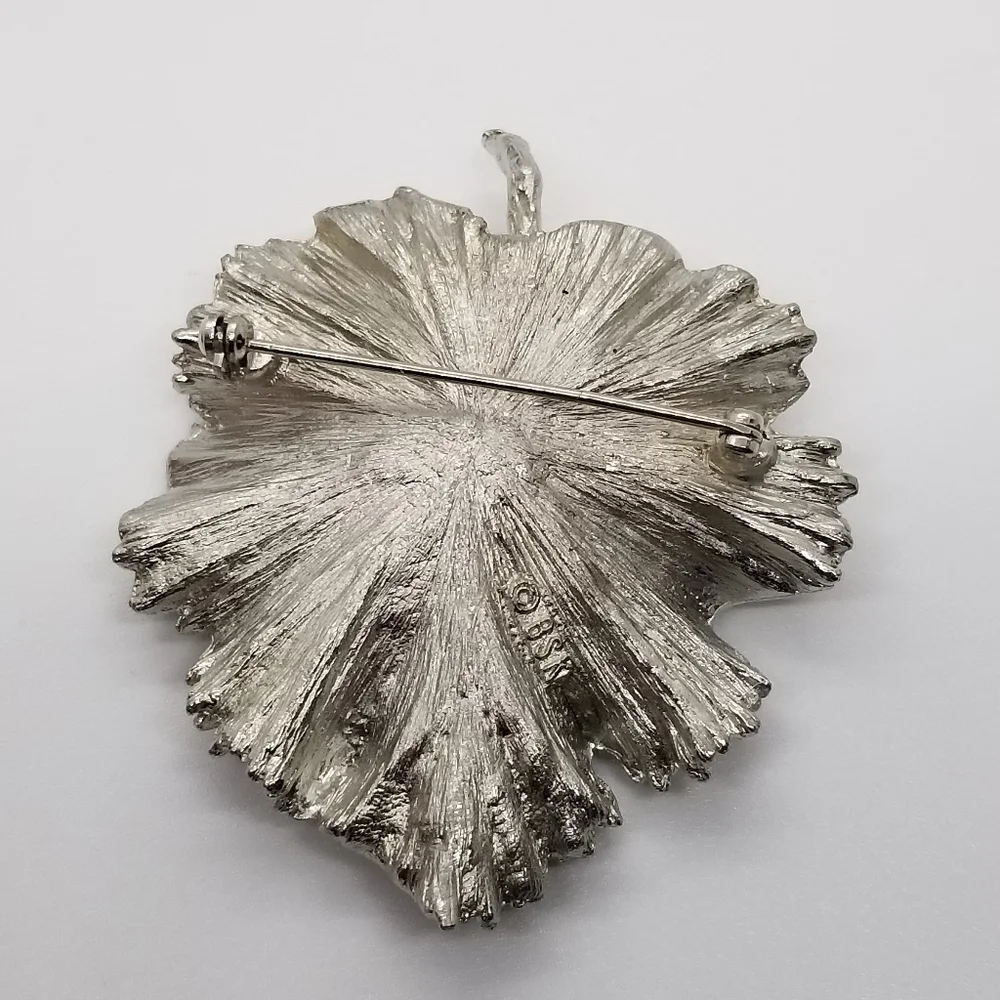 vintage BSK silver tone leaf brooch